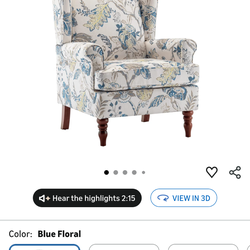 MELLCOM Floral Accent Chair, High Back Upholstered Armchair with Solid Legs, Leisure Single Sofa Chair for Living Room, Bedroom, Home Office, Blue Flo