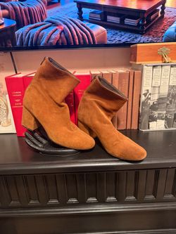 Tan Suede Block Heel Ankle Boots