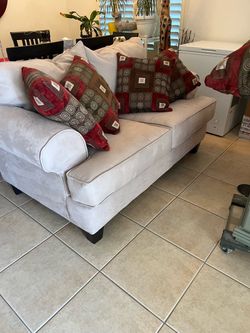 Light Gray suede Fabric Sofa and chase lounge with Throw Pillows