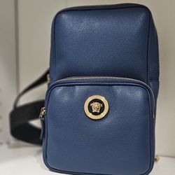 Mens Versace Sling Bag Blue Gold Brand New