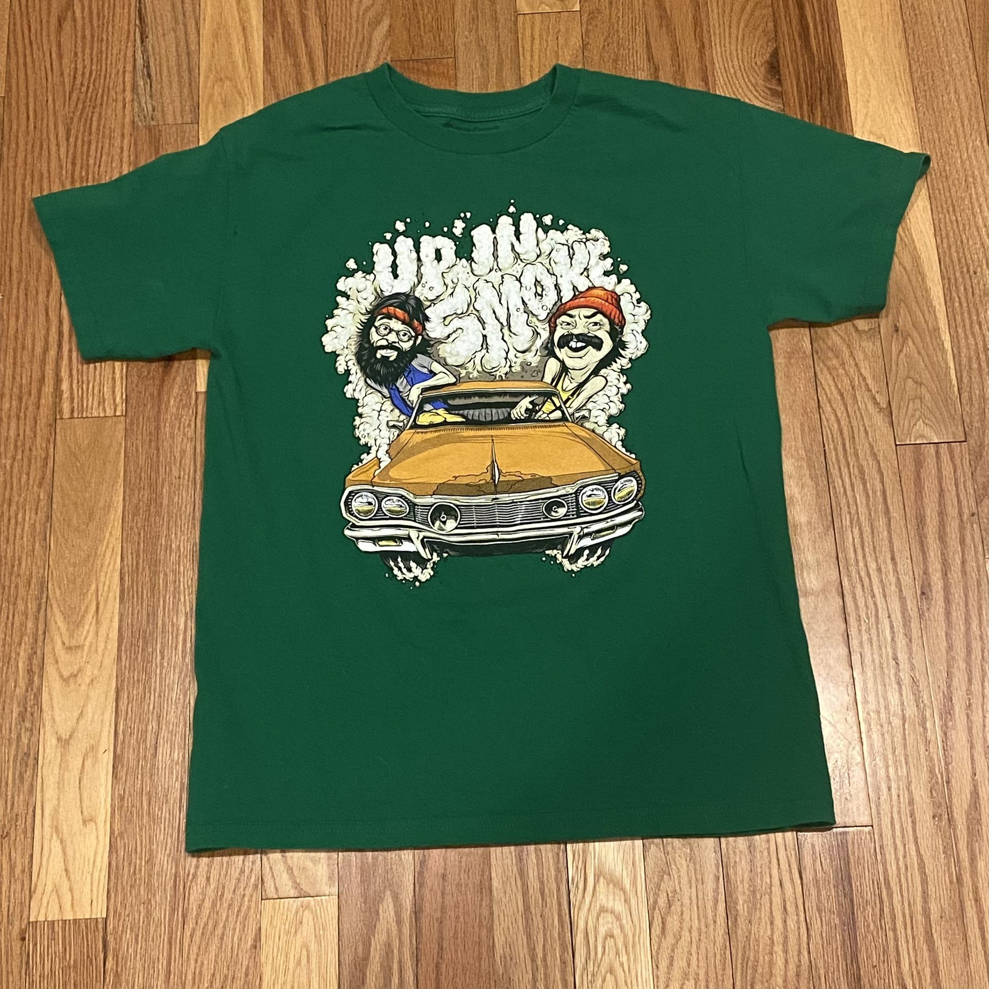 Cheech & Chong’s Up In Smoke Forest Green cartoon T-Shirt Medium 420 weed movie Size adult Medium Measures roughly 18.5” pit to pit, 26.5” shoulder