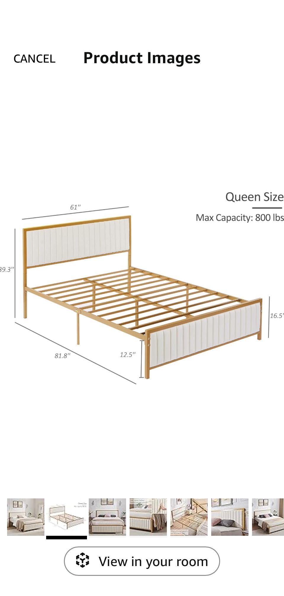 full Size Gold And White Bed Frame