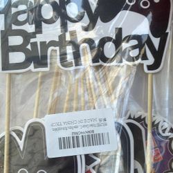 17PCS Games Machine Themed Flag Cake Toppers, Black Cupcake Toppers Birthday Party Decorations