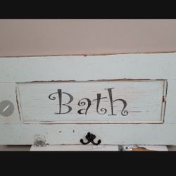 Bathroom Sign With Hooks For Towels