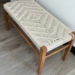 Woven Bench With Wooden Legs Beige 