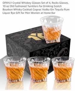 OPAYLY Crystal Whiskey Rocks Glasses Set of 4