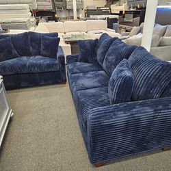 Brand New Sofa & Love Seat Small Corduroy Navy Blue $1049 