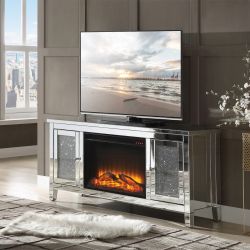 Mirrored tv stand with fireplace and storage drawers brand new in box firm price $679
