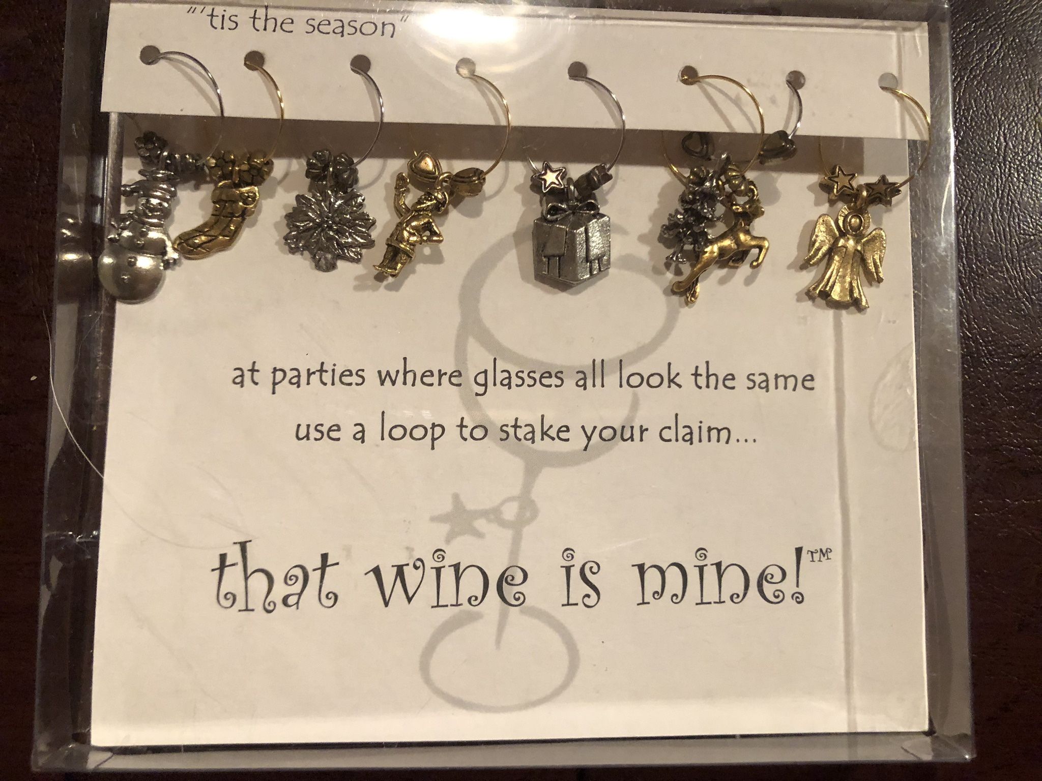 Christmas Vintage Collectible Retired Glass Wine Charms. Tis The season