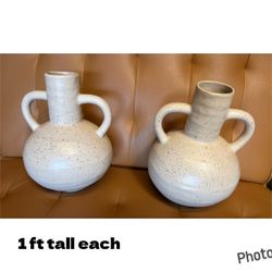Set of 2 Speckled Ceramic Vases with Handles