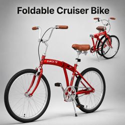26" Red Folding Cruiser Bike w/ Tan Trim (Zukka)  [NEW] **Assembly Req 