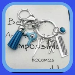 Brand New Hairdresser/Stylist Super Cute BLUE Keychain Clip With Jewel 💎 