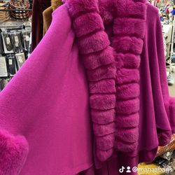 Fushia Shawl With Fur