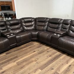 Dark brown leather sectional couch set