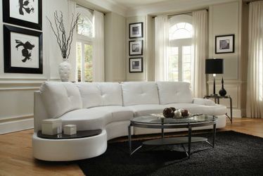 New! White Contemporary Sectional with Built-in Table (NO CREDIT CHECK FINANCING AVAILABLE)