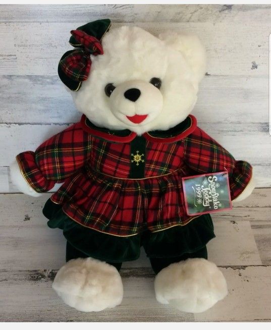 VINTAGE 1999 DANDEE TEDDY BEAR SNOWFLAKE WHITE CHRISTMAS 22"