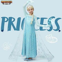 Spooktacular Creations Halloween Kids Ice Princess Dresses, Light-Up Princess Costume for Girls, Sequin Gown for Birthday