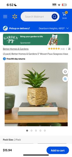 Better Homes & Gardens 5" Woven Faux Seagrass Vase