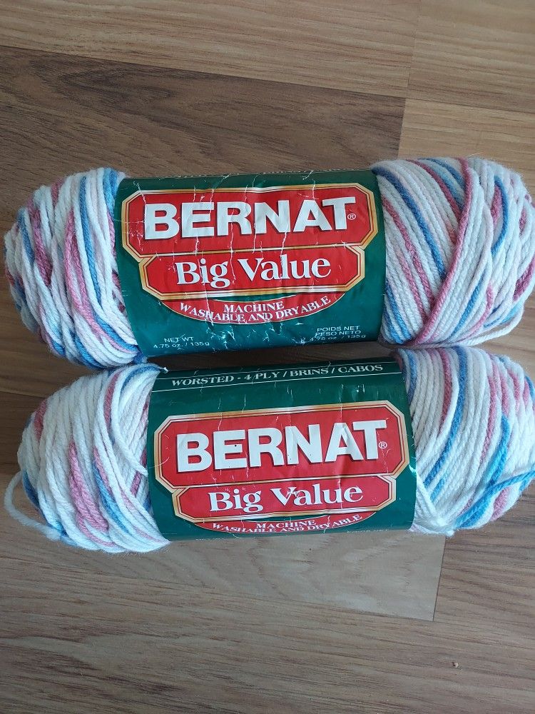 Bernat Big Value Multi Ombre Pink Blue White Skein Yarn Rose Mist 907 4 Ply