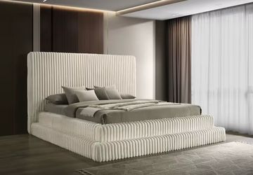 New King Size Cream Corduroy  Platform Bed Frame USB-C/A CHARGING PORTS Finance available $54
