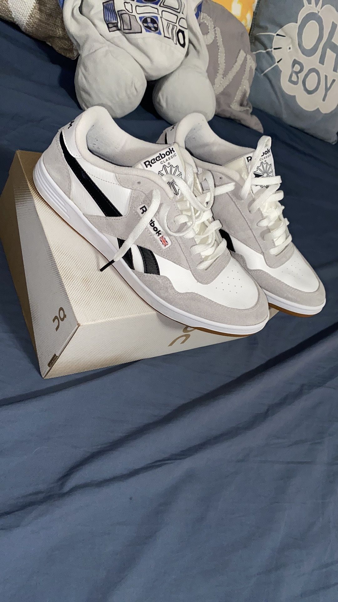 Reebok White and Gray Retro Sneakers with Suede Accents