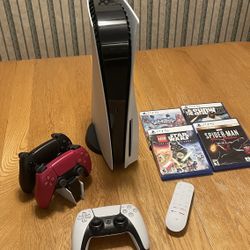 PS5 Disc Drive 1TB BUNDLE w/ 4 Games & 3 Controllers & Charger, Remote, & Box