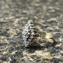 Solid 14K Gold Diamond  Cluster Ring: Size 8-8.5