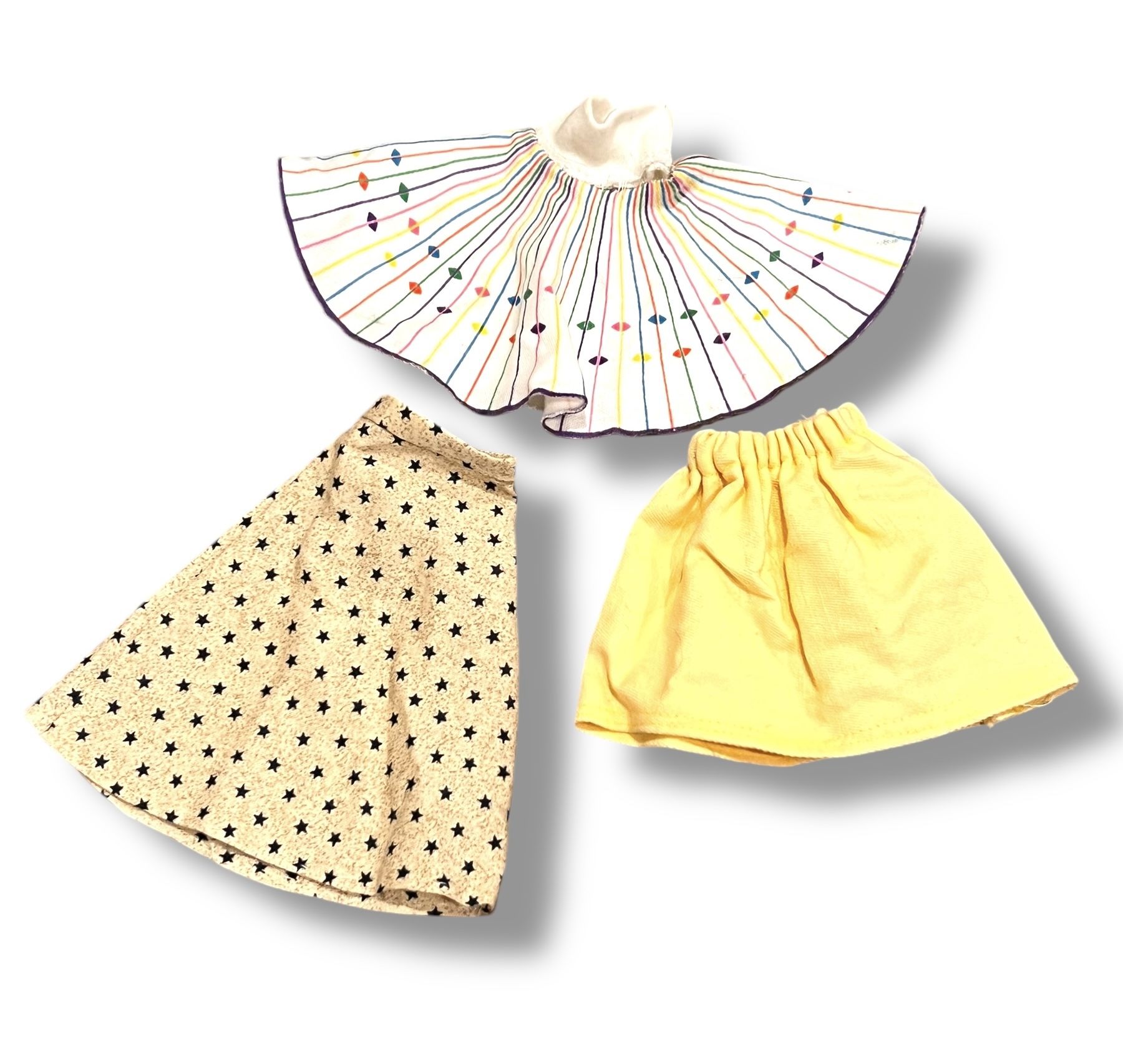 Barbie Doll Size Skirts Multicolor & Solid A Line & Full Elastic Waist Stars