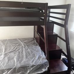 Bunk Bed Set With Third Bed Built In Drawers And Mattresses For All Beds 