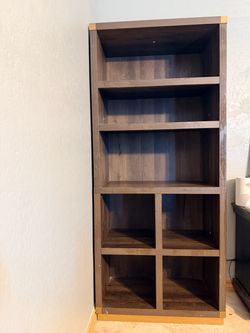 Lana 72in Toasted Brown Ash and Gold Modern Bookshelf