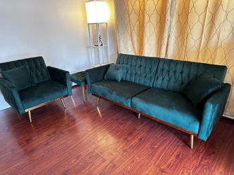Negotiable Green Velvet sofa in box