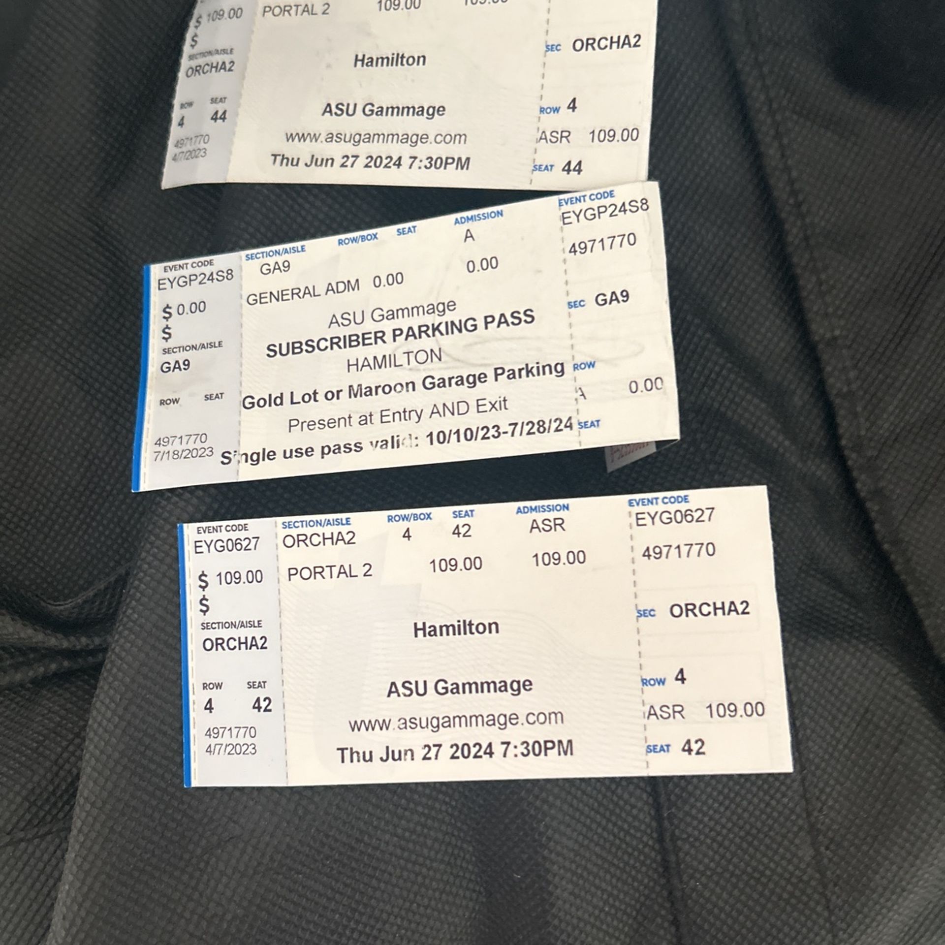 Theater Asu Gammage Two Hamilton ROW 4 Amazing Tickets