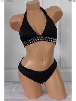NWOT VENUS BLACK EMBELLISHED HALTER TOP(B) & GODDESS LOW RISE BOTTOM (6)