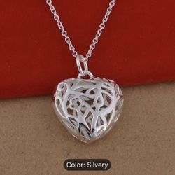 Necklace Silver Plated Hollow Heart Design