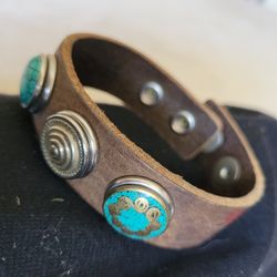 Bracelet,  Unisex Brown Leather/ Turquoise 