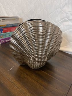 Large Metal Clam Shell Decorative Vase