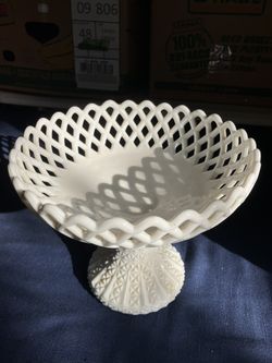 Vintage Lace Milk Glass Fruit Bowl
