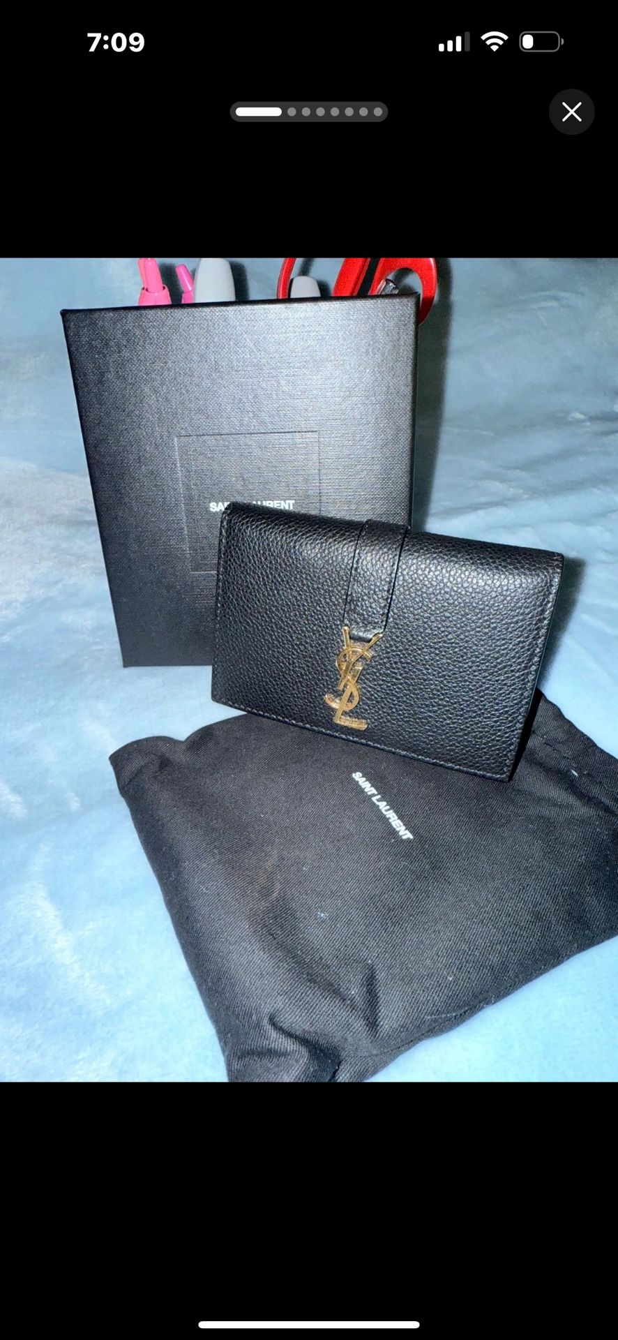 Saint Laurent Bi-fold Card Holder Wallet Case Flap Purse Compact YSL Cassandra 