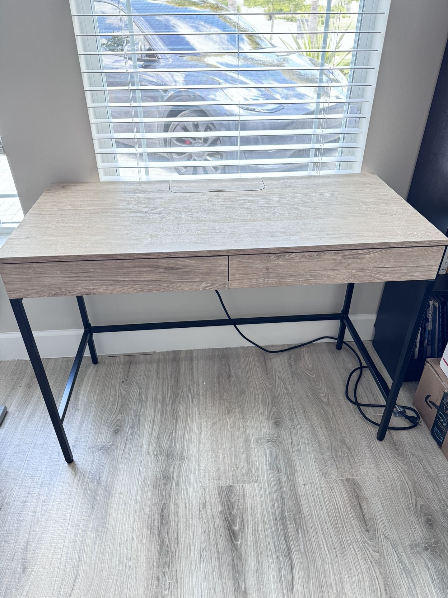 Loring Wood Writing Desk with Drawers and Charging Station - Threshold