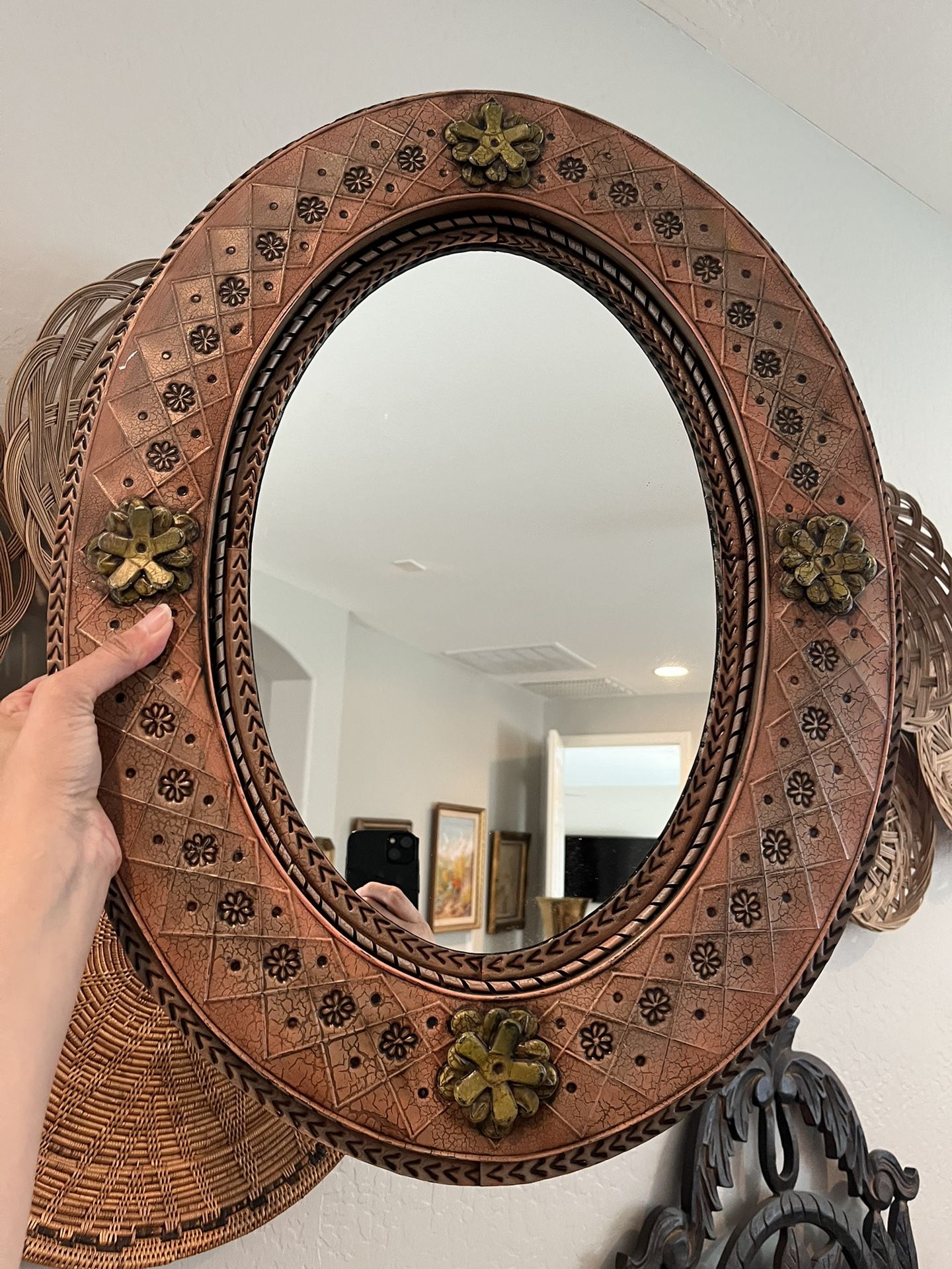 Beautiful Vintage Mexican Tin Wall Accent Mirror