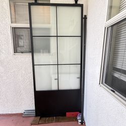 Modern Frosted Glass Sliding Barn Door with Hardware