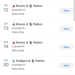 Padres Vs Braves Saturday 7/13 $45 Each 2 Tickets 