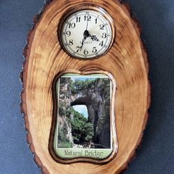 Vintage Wood Slice Wall Clock with Picture Frame never used