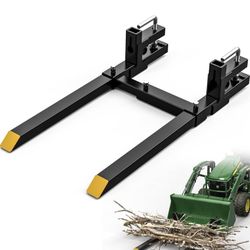 Heavy Duty 3000lbs Quick Attach Skid Steer Loader Pallet Fork with Adjustable Stabilizer Bar, Black