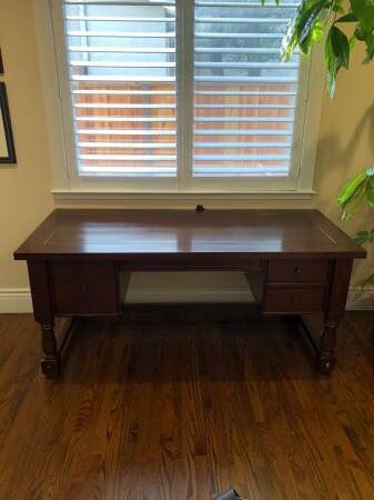 POTTERY BARN Aris Office Mahogany Desk File Cabinet Book Case 3 Piece Set