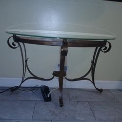 Copper coated table with glass top