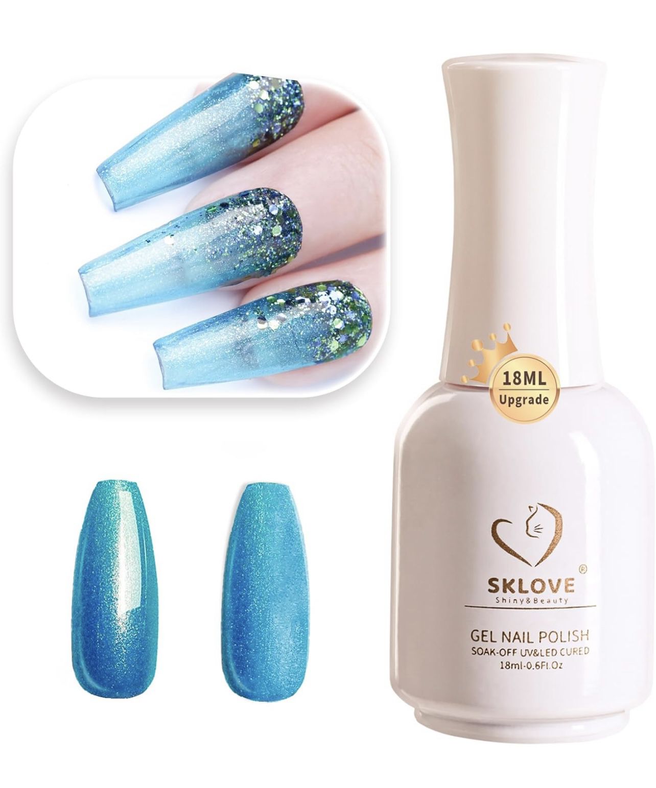 Gel Nail Polish, 3 different colors Ivory White Glitter, Light Brown, and Ocean Blue Glitter 