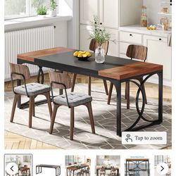 Industrial Dining Table, 63" Rectangular Kitchen Table with Strong Metal Frame