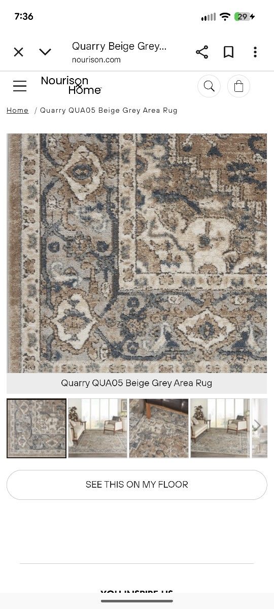 Nourison Quarry QUA05 Ivory Grey Rug 7' 10" × 9' 10 NEW