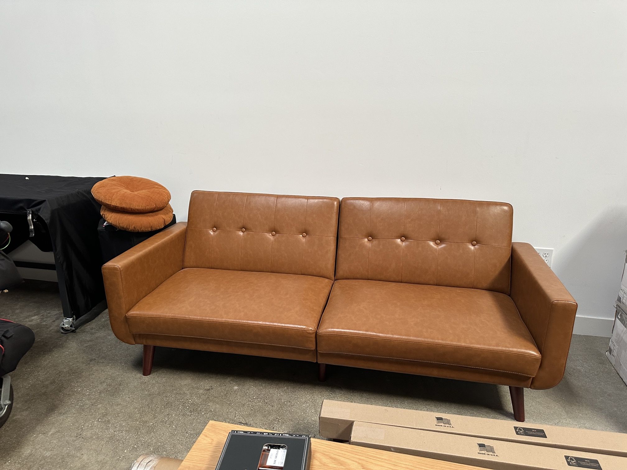 Nola Modern Futon, Camel Faux Leather